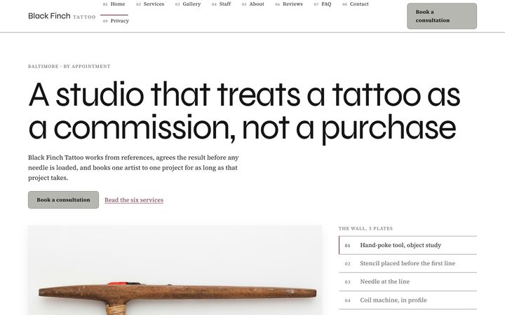 The Black Finch Tattoo front-end