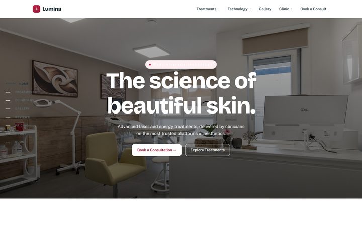 The Lumina Laser & Skin front-end
