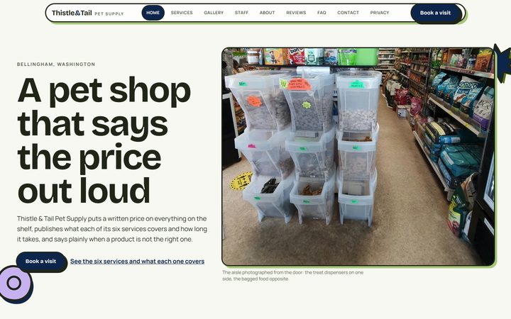 The Thistle & Tail Pet Supply front-end