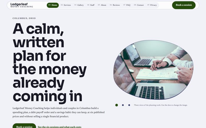 The Ledgerleaf Money Coaching front-end