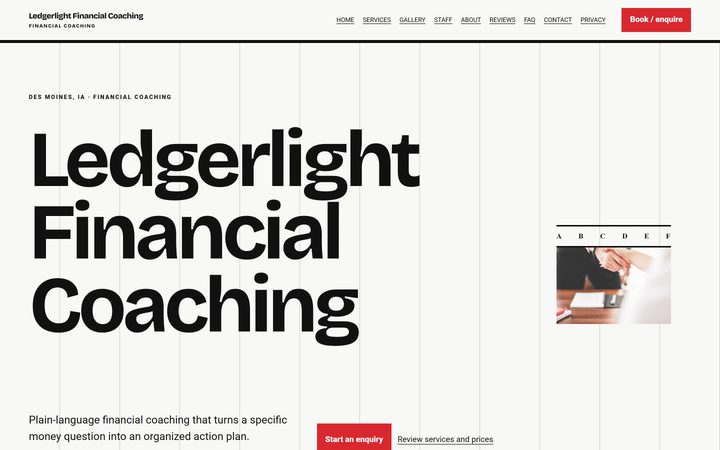 The Ledgerlight Financial Coaching front-end