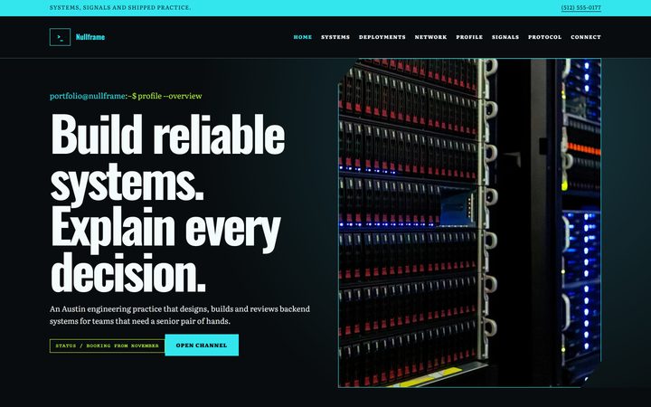 The Nullframe Systems Portfolio front-end
