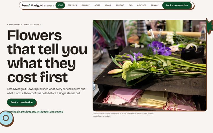 The Fern & Marigold Flowers front-end