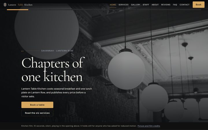 The Lantern Table Kitchen front-end