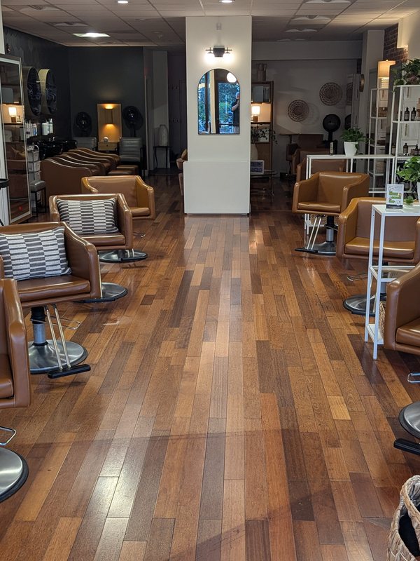 Styling chairs and mirrors down the length of the studio floor