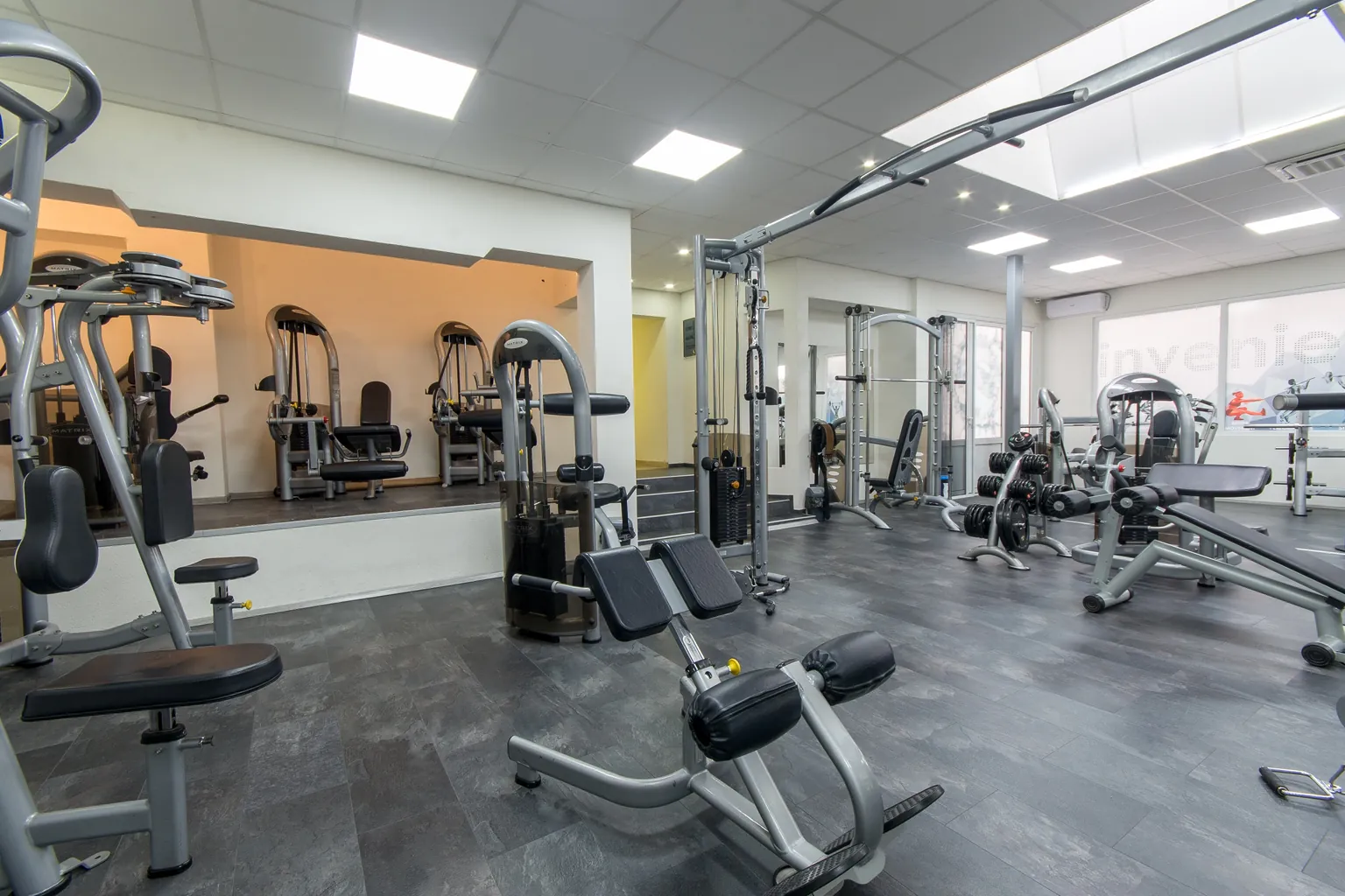Private training studio with clear floor space and neatly organized equipment