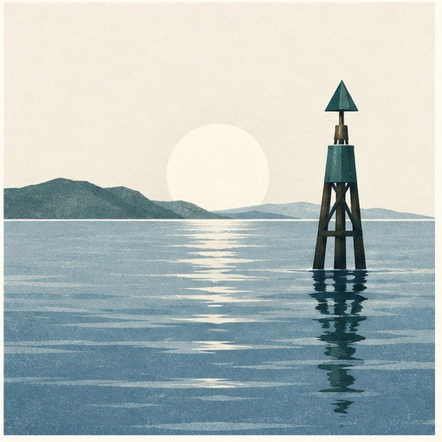 An original horizon and navigation-marker illustration used as a non-photographic role marker.