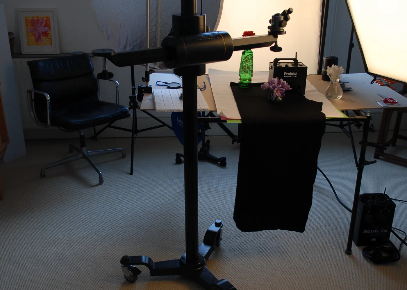 Studio worktable and chair set up between sittings