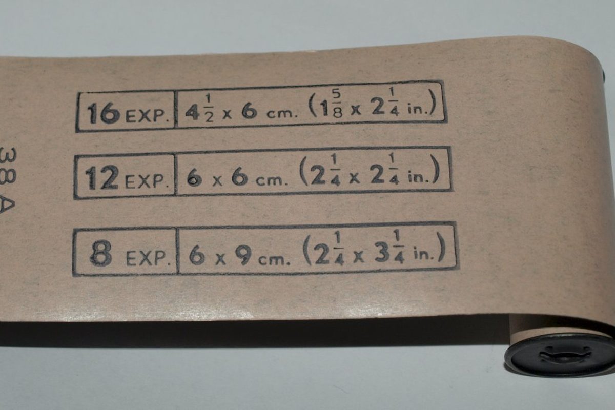 120 roll film unrolled to show its exposure table