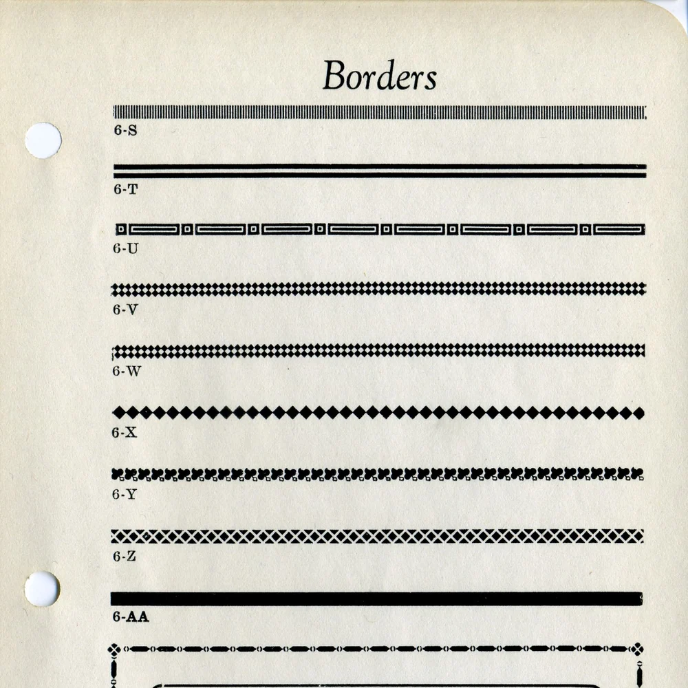 A letterpress type specimen sheet of printed border rules