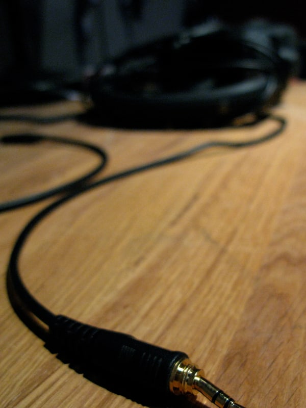 Headphone cable and jack on a studio table